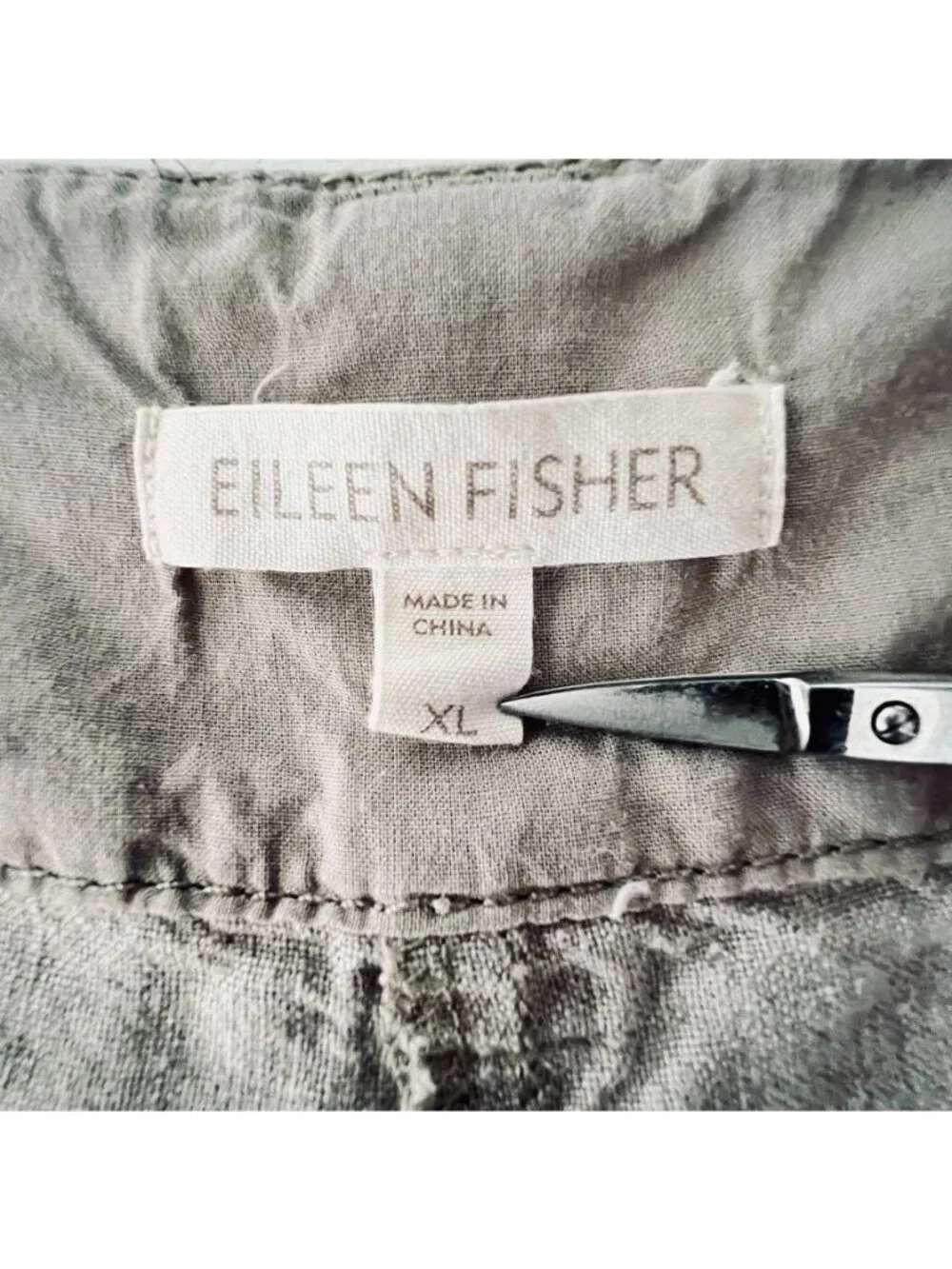 Eileen Fisher XL Tan Linen Barrel Leg Pants Cropped Relaxed Lagenlook Coastal